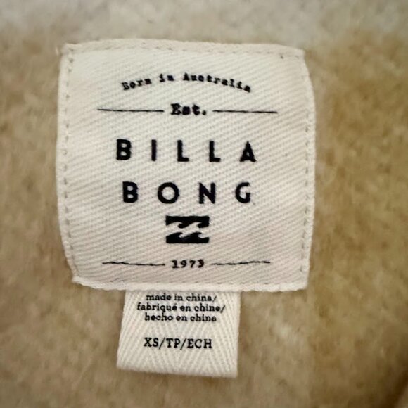 Billabong Fairbanks Fleece Jacket, Plaid Cream and Tan, Size XS - Picture 7 of 8